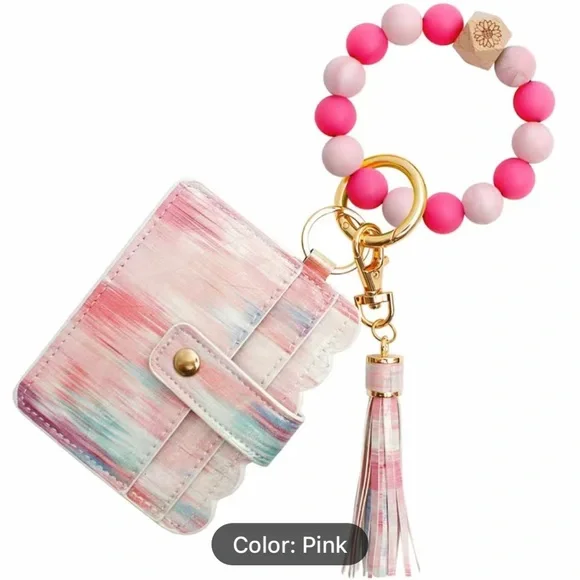 Brand New Pink Ombré Card Holder Wallet Tassel Decor Keychain for Bags - Picture 6 of 6